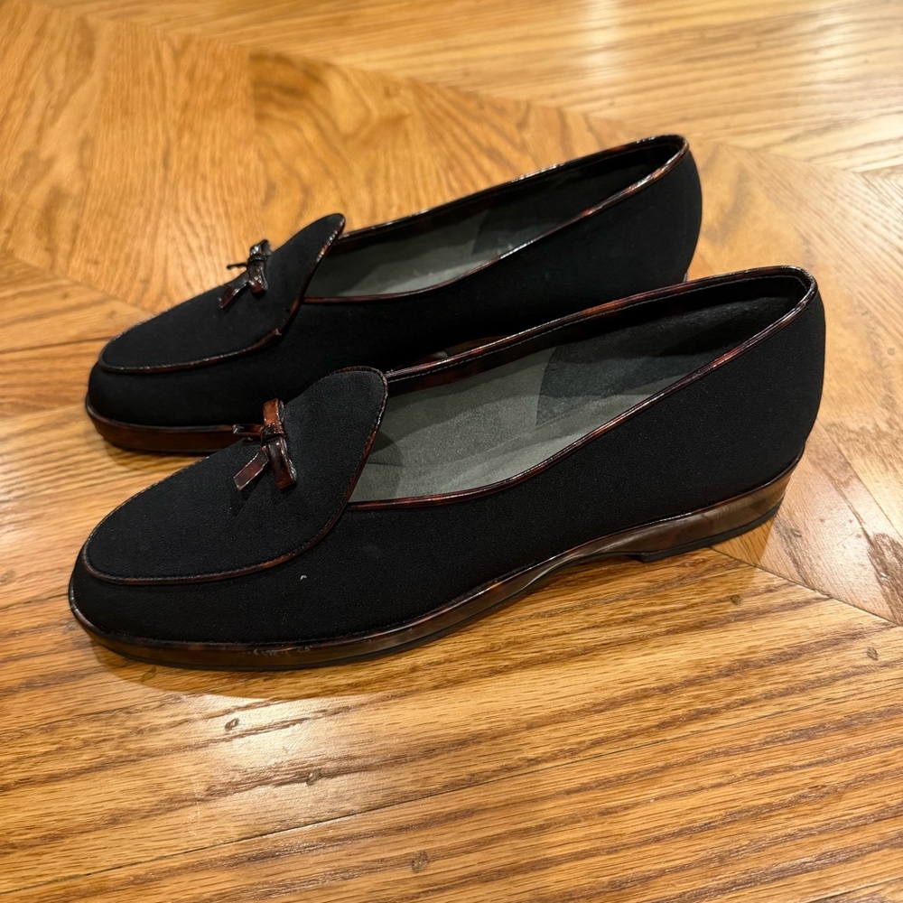 Vintage Y2K Stuart Weitzman Black Smoking Loafers Made in Spain Sz 7.5